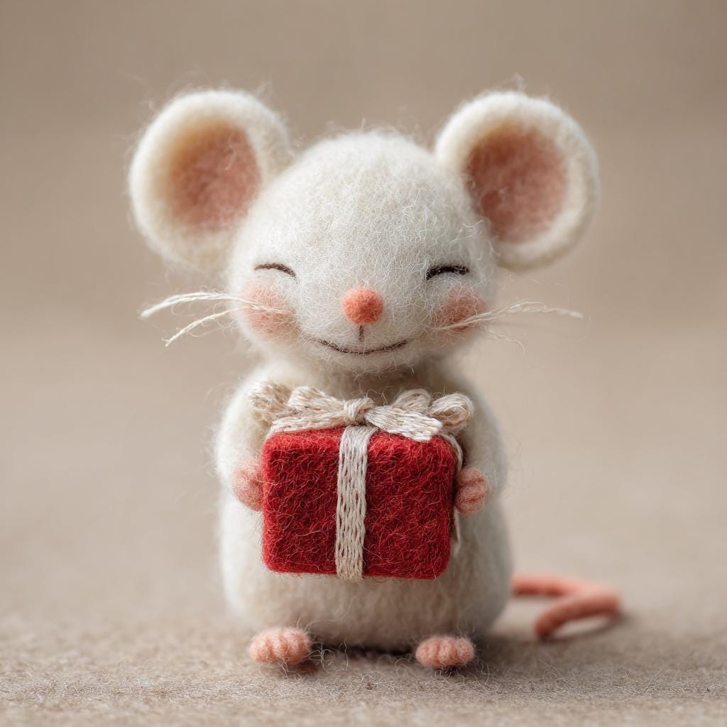 Handcrafted Needle Felt Christmas Mouse – Cute Wool Felt Ornament with Present or Drum, Small Handmade Holiday Gift, Festive Home Decor