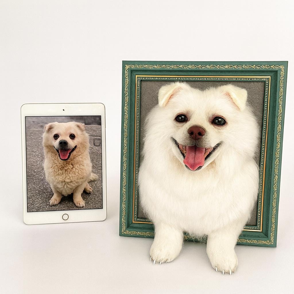 Custom Wool Felt Dog Portrait: 3D Pet Memorial in Vintage Frame
