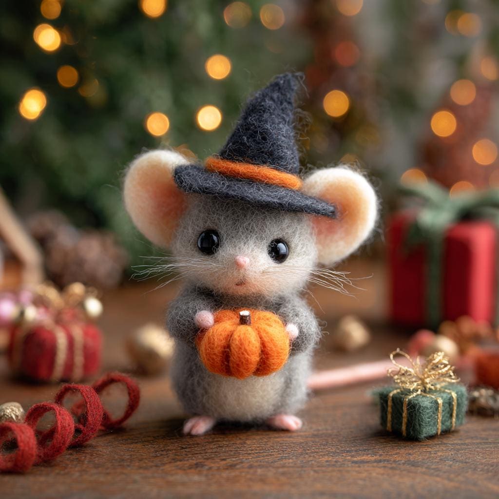 Handmade Needle Felted Halloween Mouse – Cute Wool Pumpkin Mouse Figurine, Ghost Mouse Decor, Fall Home Ornament, Spooky Holiday Gift