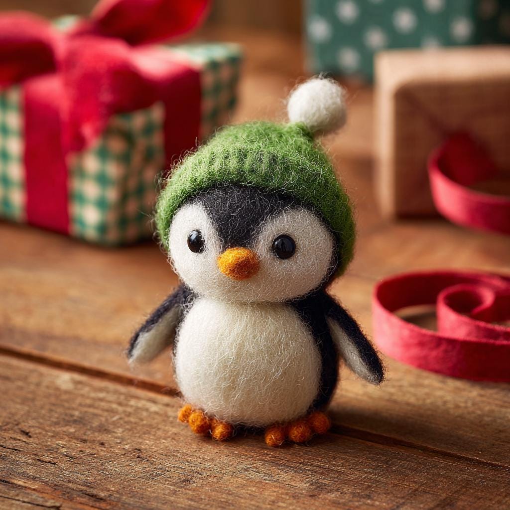 Cozy Christmas Wool Felt Sculpture Set – Handmade Penguin, Bunny, Snowman Figurines, Winter Holiday Home Decor Gift