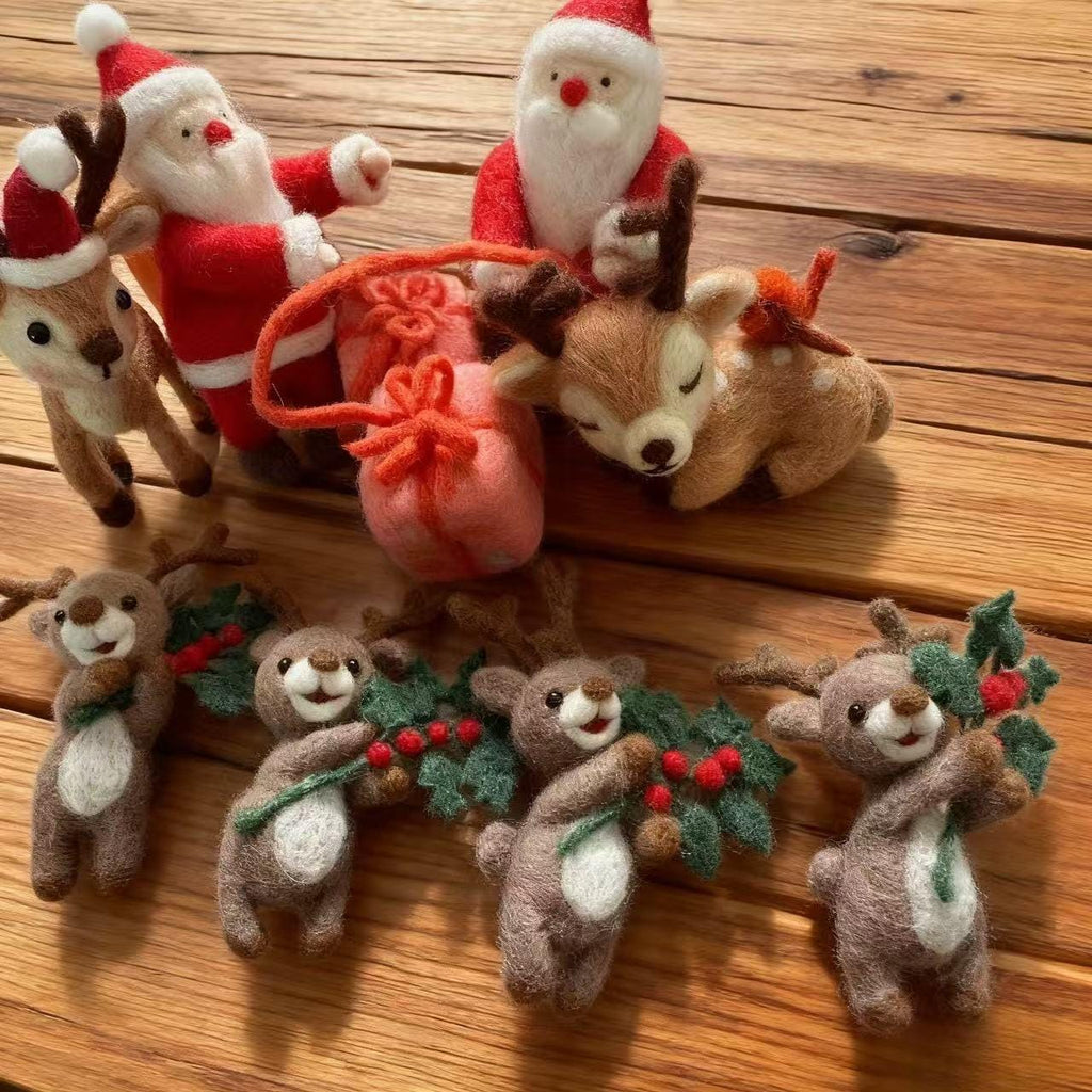 Handmade Needle Felted Santa and Reindeer – Cozy Holiday Gift Ornament for Home Winter Decoration-Perfect for Christmas Tree Ornament