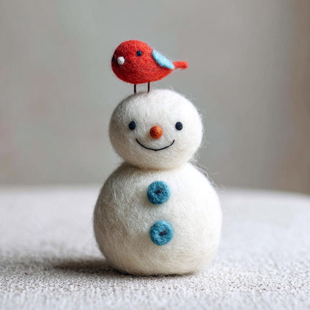 Wool Felt Christmas Snowman Set – Handmade Needle Felted Figurines, Christmas Tree Ornament Gift and Holiday Gift for Christmas Lovers