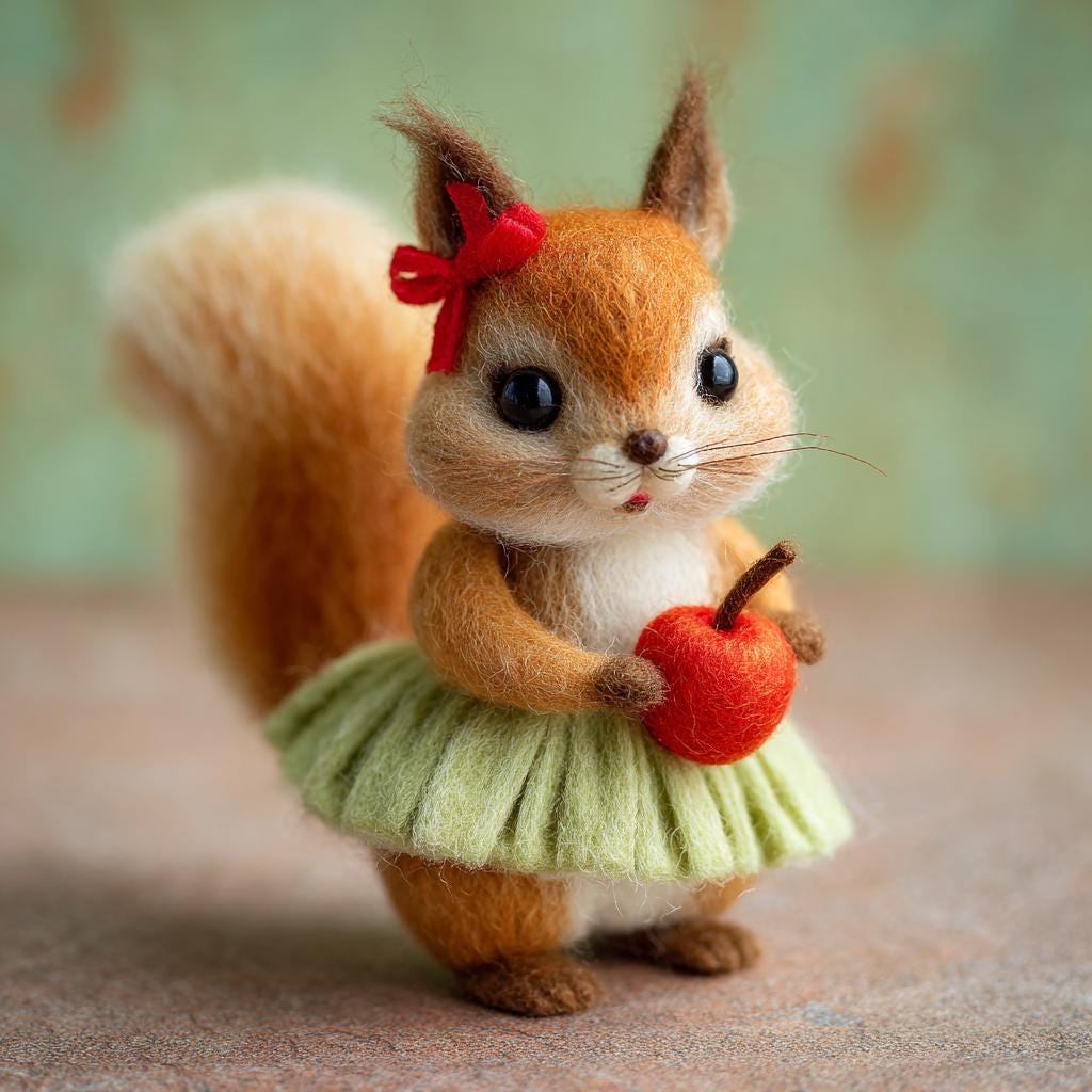 Handmade Felt Squirrel Figurine – Cute Wool Animal with Santa Hat or Apple, Winter Woodland Christmas Gift Decor
