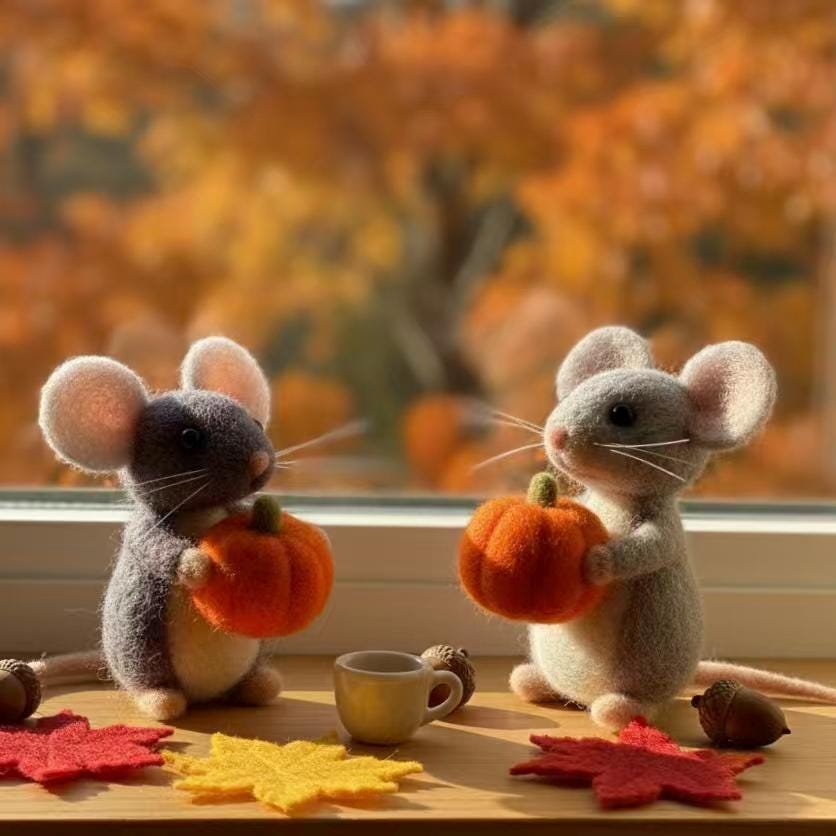 Handmade Felt Mouse Ornament – Wool Christmas Mouse with Striped Hat or Pumpkin Outfit, Cozy Winter Gift for Kids & Home Decor