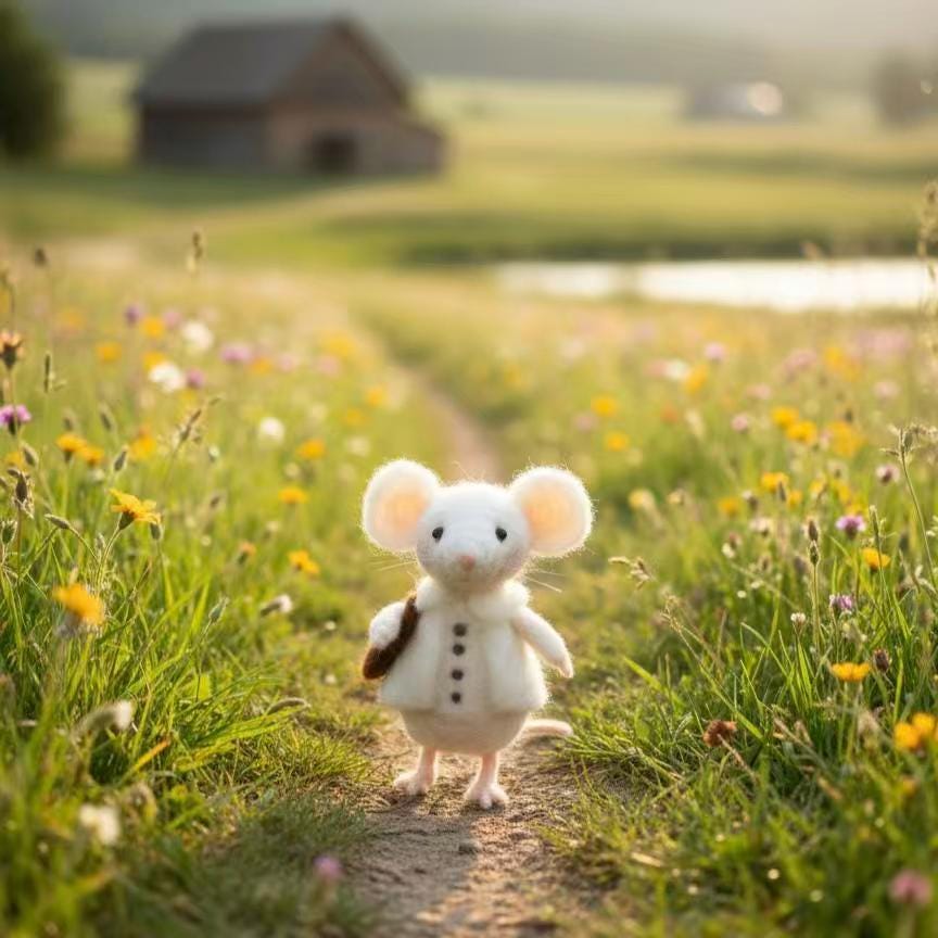 Handmade Felt Mouse Figurine – Cozy Wool Reading Mouse with Hat, Winter Book Lover Gift, Christmas Handmade Decor