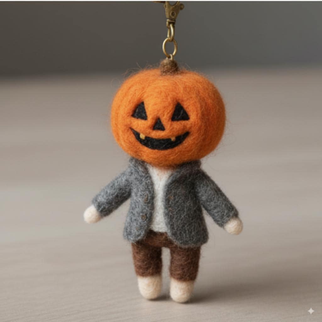 Needle Felted Wool Halloween Keychain – Cute Pumpkin Ghost Plush Bag Charm – Handmade Spooky Fall Gift for Trick or Treat Lovers