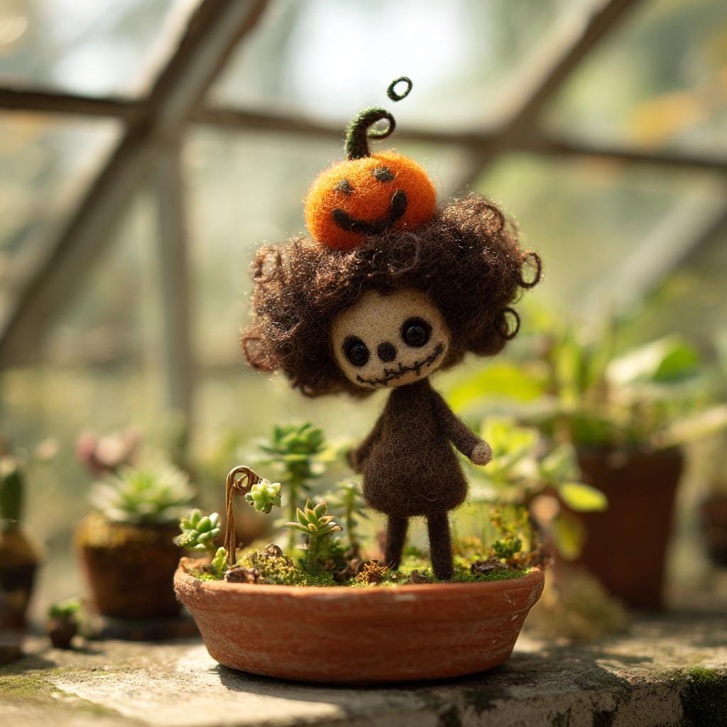 Handmade Needle Felted Skeleton Doll – Cute Halloween Decor, Wool Felt Grim Reaper Figurine, Spooky Gift for Halloween Lovers