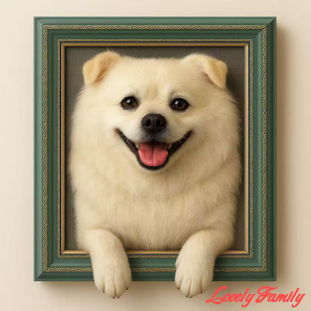 Custom Wool Felt Dog Portrait: 3D Pet Memorial in Vintage Frame