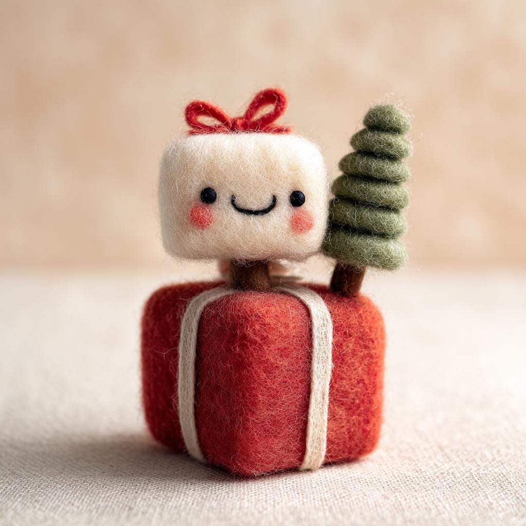 Handmade Felt Christmas Decor – Wool Felt Tree with Gift Figurine, Cute Holiday Ornament for Cozy Winter Home