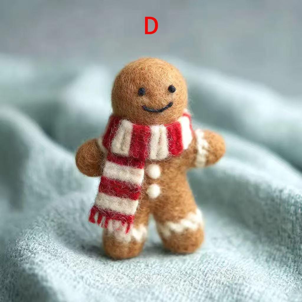 Handmade Needle Felted Gingerbread Man – Wool Felt Christmas Ornament with Candy Cane or Lollipop, Perfect for Christmas Tree Ornament