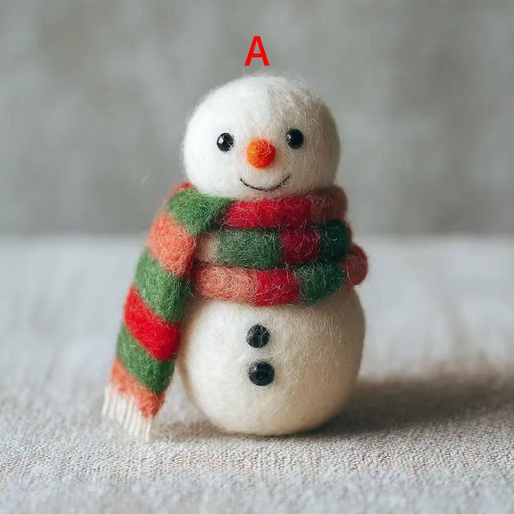 Needle Felted Wool Snowman Statue – Handcrafted Christmas Home Decoration, Cute Snowman Sculpture, Winter Season Gift