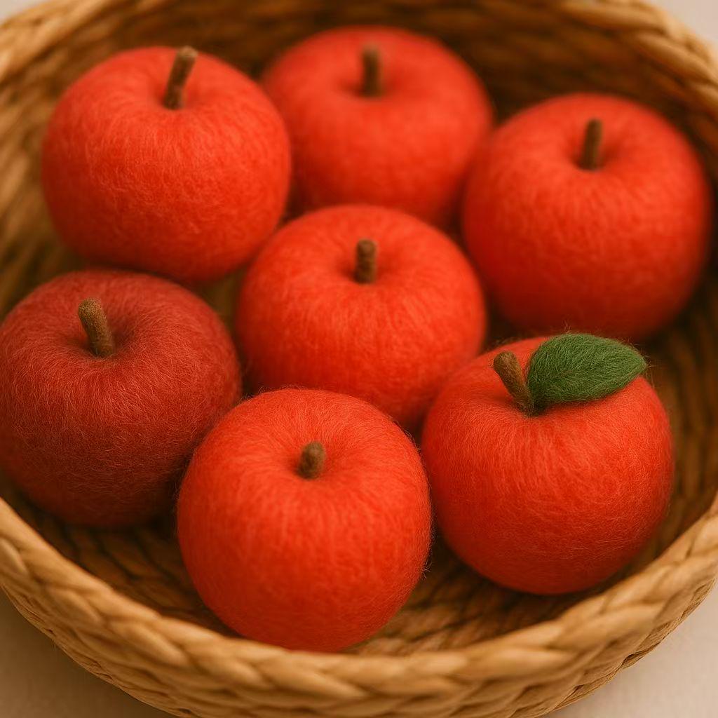 Wool Felt Apple Ornament – Handmade Needle Felted Fruit Decoration – Rustic Farmhouse Kitchen Table Decor, Cute Autumn Holiday Gift