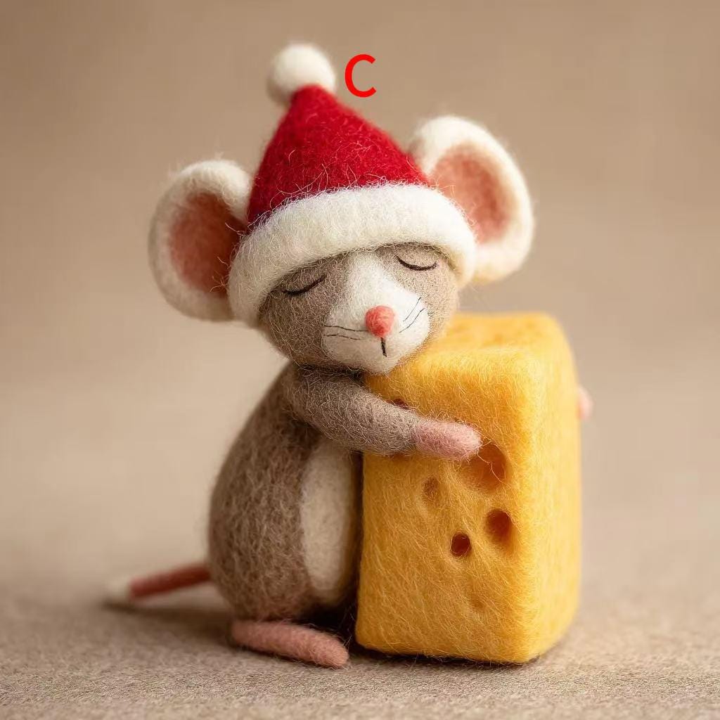 Handmade Needle Felted Christmas Mouse – Cute Wool Felt Mouse Figurine Holding Cheese, Cozy Holiday Home Decor, Gift for Christmas