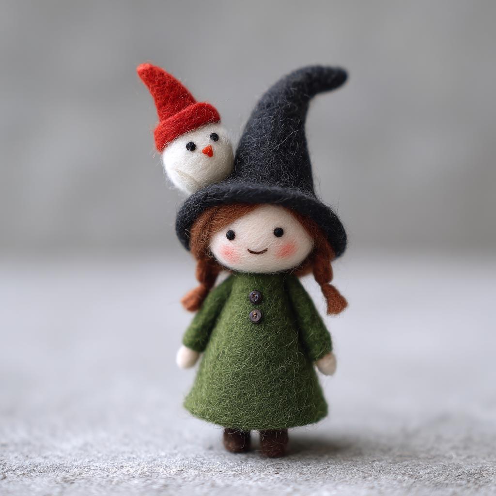 Needle Felted Witch Doll – Handmade Wool Felt Halloween Figurine, Cute Spooky Decor with Pumpkin, Magic Wand or Owl Hat Gift