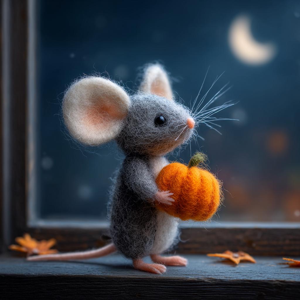 Handmade Needle Felted Halloween Mouse – Cute Wool Pumpkin Mouse Figurine, Ghost Mouse Decor, Fall Home Ornament, Spooky Holiday Gift