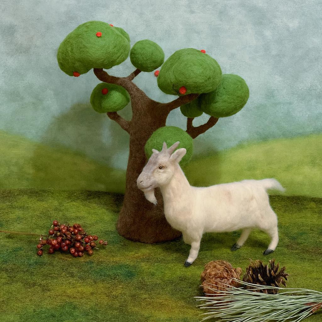 Handmade Wool Felt Goat – Waldorf Inspired Toy, Nature Play Gift,Needle Felted Goat Figurine – Montessori & Waldorf Farm Animal Toy
