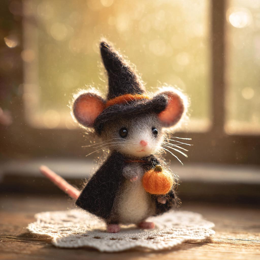 Handmade Needle Felted Halloween Mouse – Cute Wool Pumpkin Mouse Figurine, Ghost Mouse Decor, Fall Home Ornament, Spooky Holiday Gift