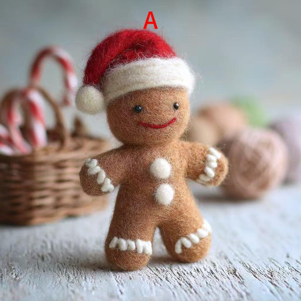 Needle Felted Gingerbread Man – Wool Felt Christmas Decoration, Cute Handmade Holiday Ornament with Star Wand or Candy Cane Gift