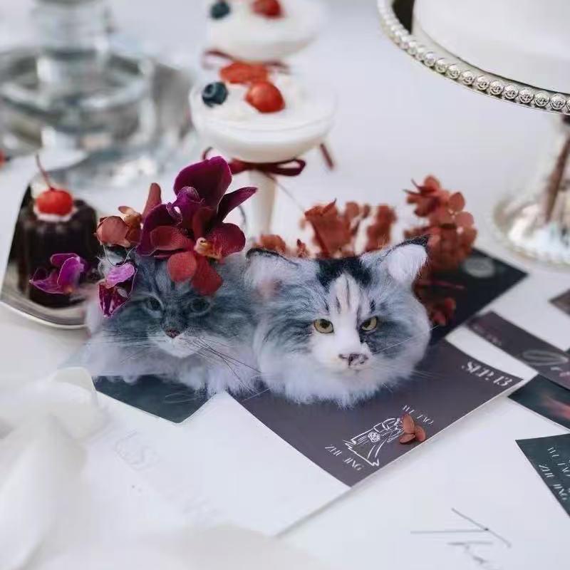 Custom Pet Portrait Wedding Corsage – Handmade Wool Felt Flower Pin for Bride and Groom Keepsake Gift