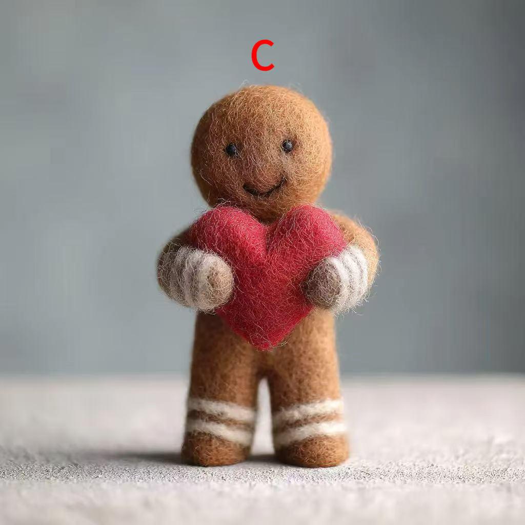 Needle Felted Gingerbread Man – Wool Felt Christmas Decoration, Cute Handmade Holiday Ornament with Star Wand or Candy Cane Gift