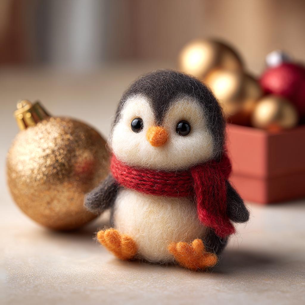 Cozy Christmas Wool Felt Sculpture Set – Handmade Penguin, Bunny, Snowman Figurines, Winter Holiday Home Decor Gift