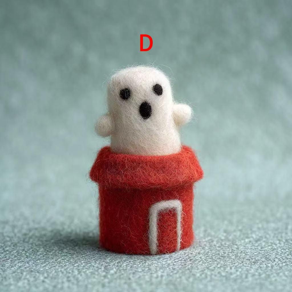 Needle Felted Ghost – Handmade Wool Felt Halloween Decor, Cute Ghost with Candy Cane or Gift Box, Spooky Cute Ornament