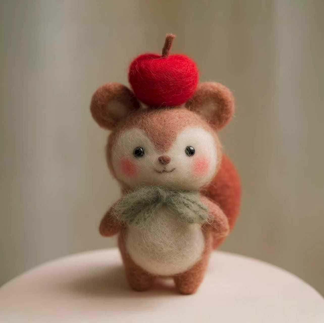 Handmade Felt Squirrel Figurine – Cute Wool Animal with Santa Hat or Apple, Winter Woodland Christmas Gift Decor