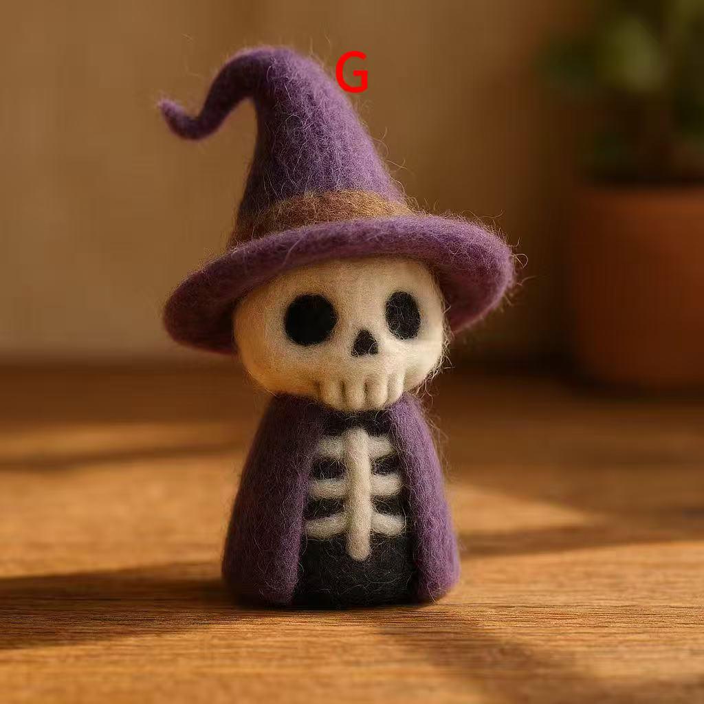 Halloween Skeleton Witch Doll – Handmade Needle Felted Wool Felt Skeleton Figurine – Witch Hat Skeleton Ornament, Spooky Fall Decoration