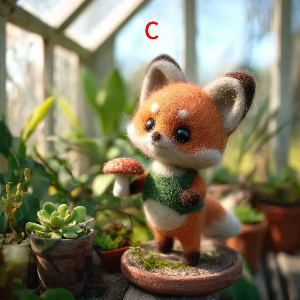 Handmade Needle Felted Woodland Doll – Forest Elf, Fox, and Little Red Girl, Wool Felt Figurines, Perfect for Christmas Tree Ornament