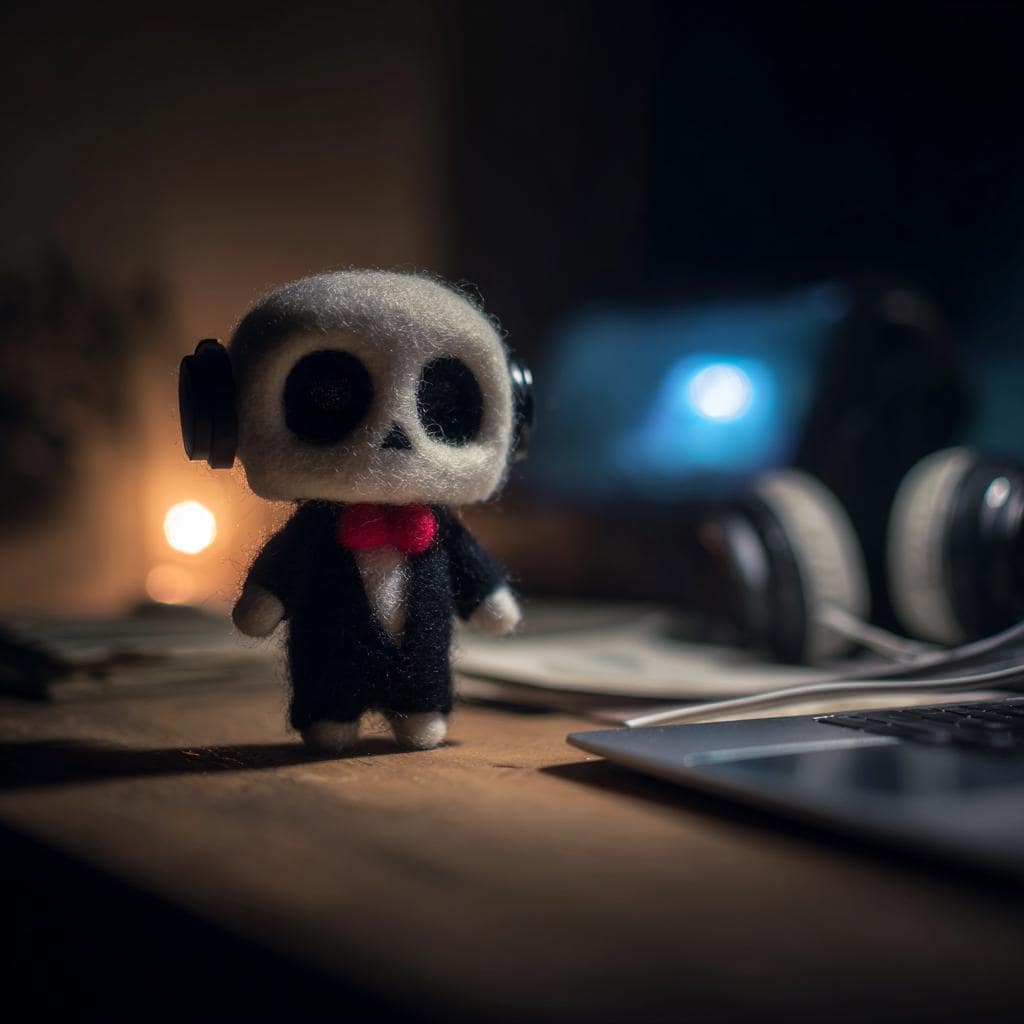 Handmade Needle Felted Skeleton Doll – Cute Halloween Decor, Wool Felt Grim Reaper Figurine, Spooky Gift for Halloween Lovers