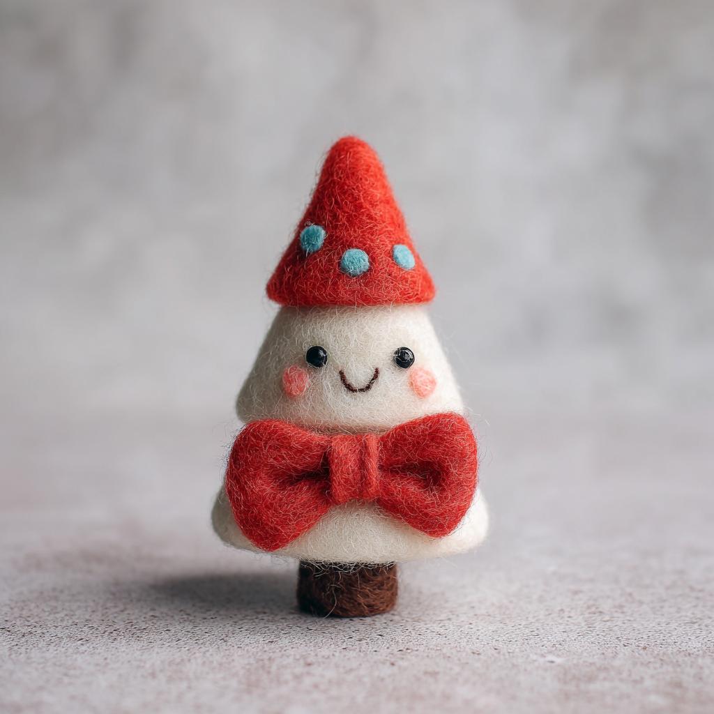 Handmade Wool Felt Christmas Tree Set – Cute Mini Tree Figurines with Lights, Star, and Red Bow, Cozy Winter Home Decor Gift