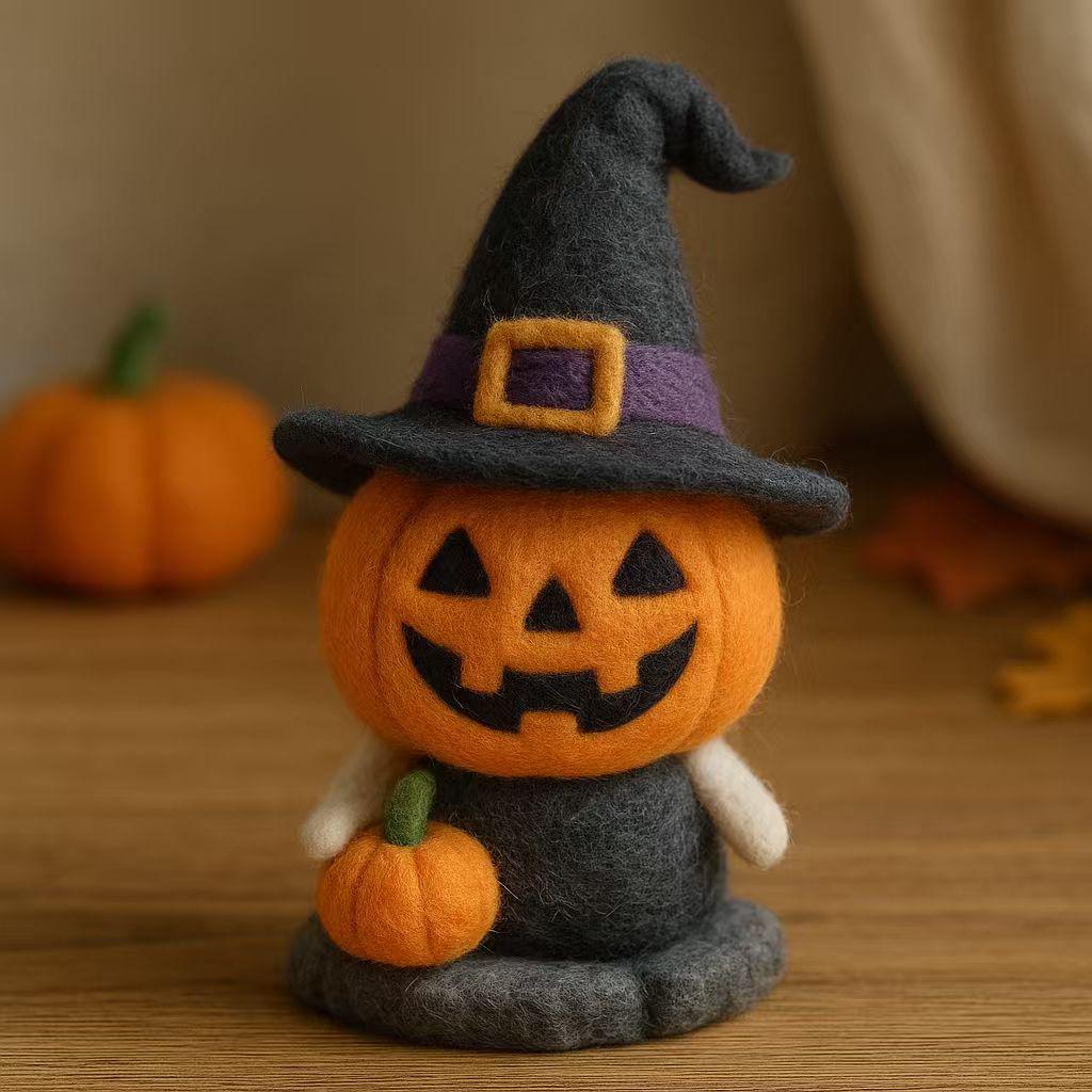 Felted Wool Jack O’Lantern Pumpkin – Handmade Needle Felted Halloween Decor, Cute Spooky Fall Ornament for Table Centerpiece and Gift