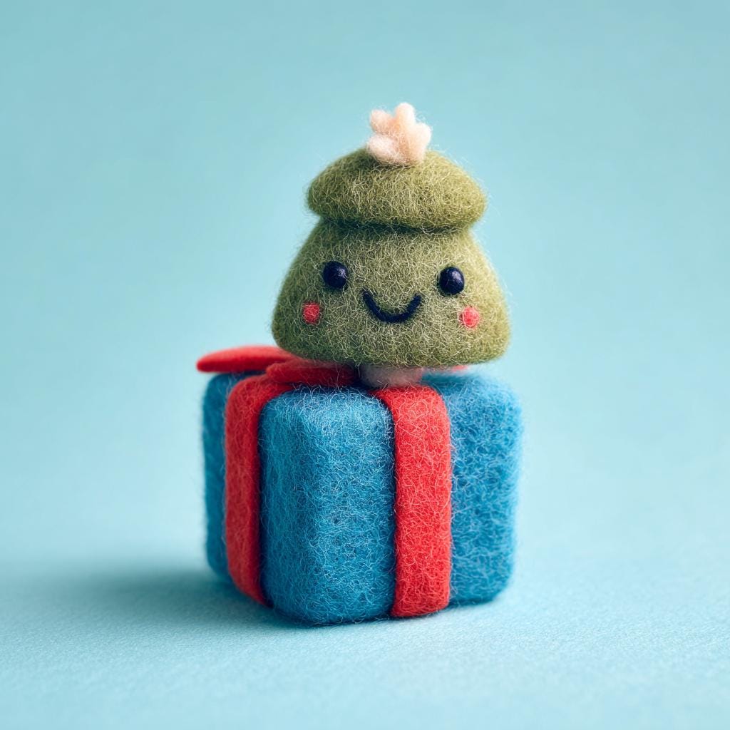 Handmade Felt Christmas Decor – Wool Felt Tree with Gift Figurine, Cute Holiday Ornament for Cozy Winter Home