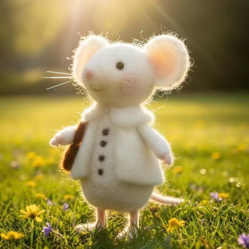 Handmade Felt Mouse Figurine – Cozy Wool Reading Mouse with Hat, Winter Book Lover Gift, Christmas Handmade Decor
