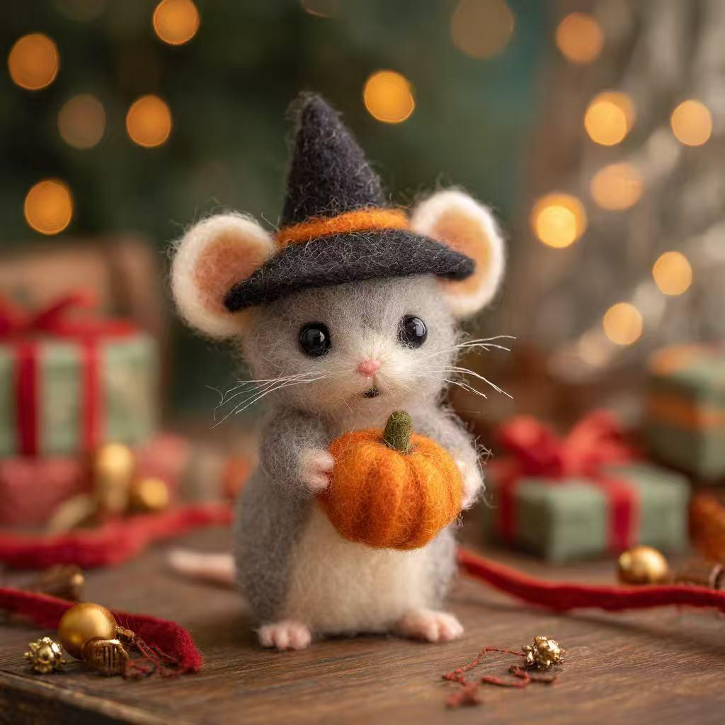 Needle Felt Christmas Mouse Ornament – Handmade Wool Felt Figurine, Cute Holiday Gift, Cozy Winter Home and Tree Decoration
