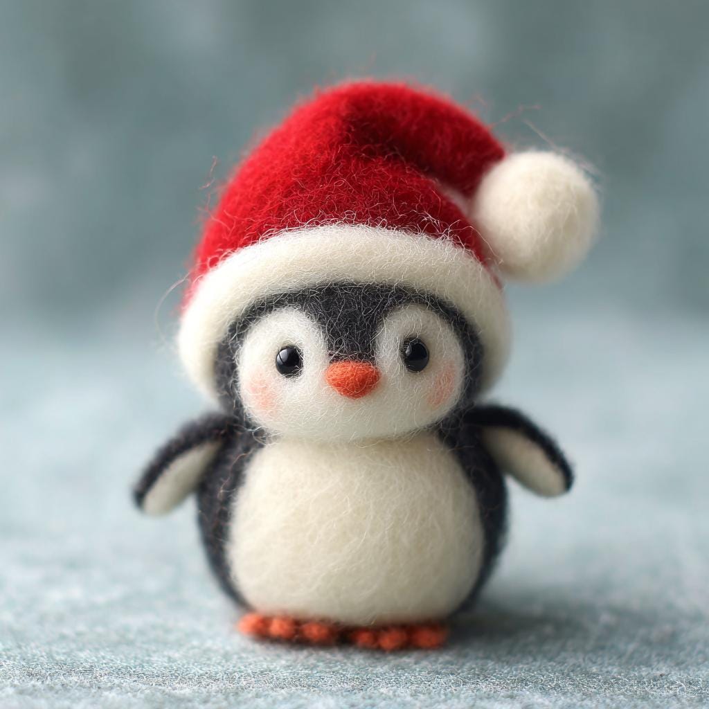 Handmade Wool Felt Penguin – Cozy Christmas Friends, Bear, Bunny & Snowman Figurines, Perfect as a Christmas Tree Ornament Gift
