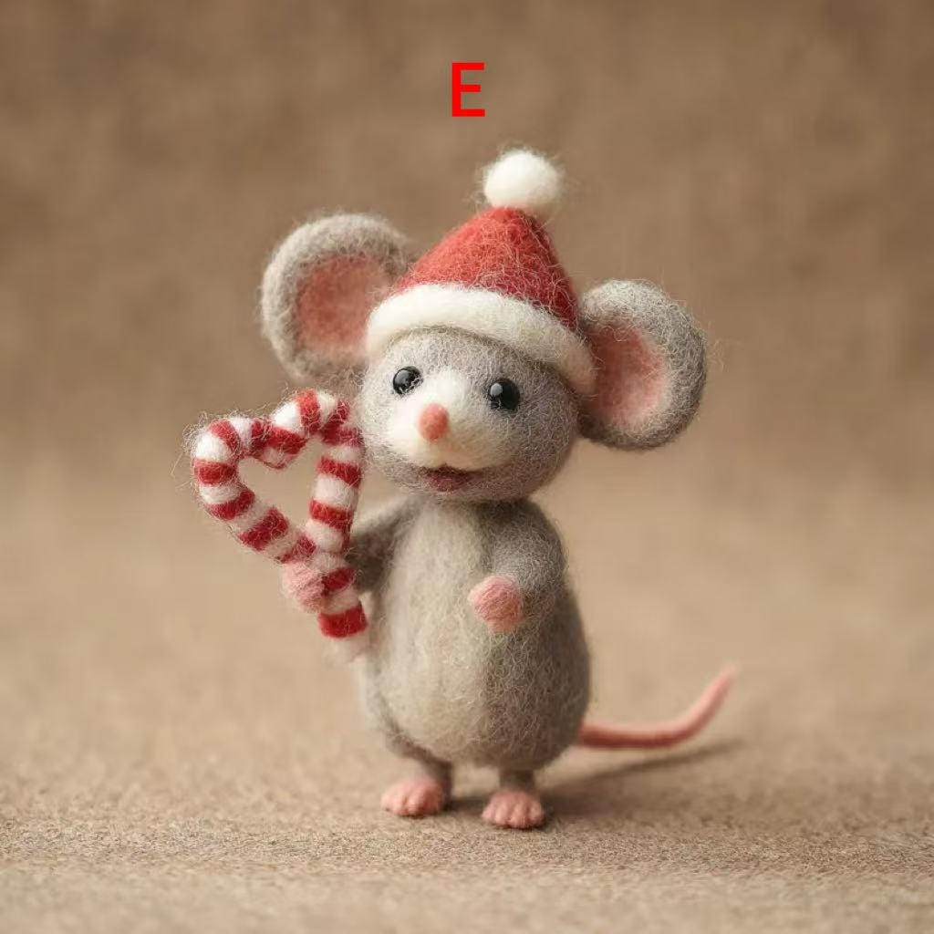Handmade Needle Felted Christmas Mouse – 3 Inch Wool Felt Figurine with Santa Hat and Berries, Perfect for Christmas Tree Ornament
