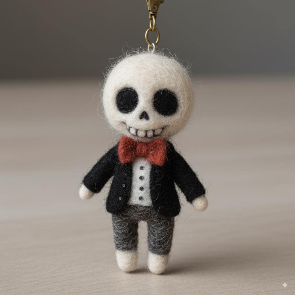 Needle Felted Wool Halloween Keychain – Cute Pumpkin Ghost Plush Bag Charm – Handmade Spooky Fall Gift for Trick or Treat Lovers