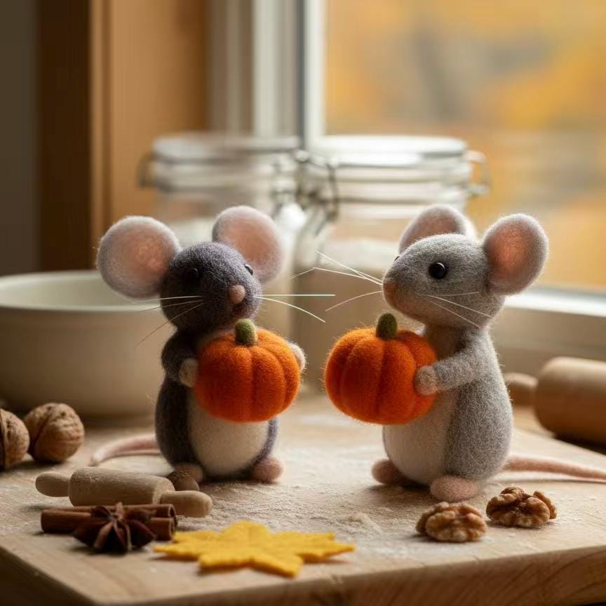 Felt Mouse Ornament Set – Handmade Wool Christmas Decor, Cute Winter Gift for Kids, Cozy Holiday Home Decoration