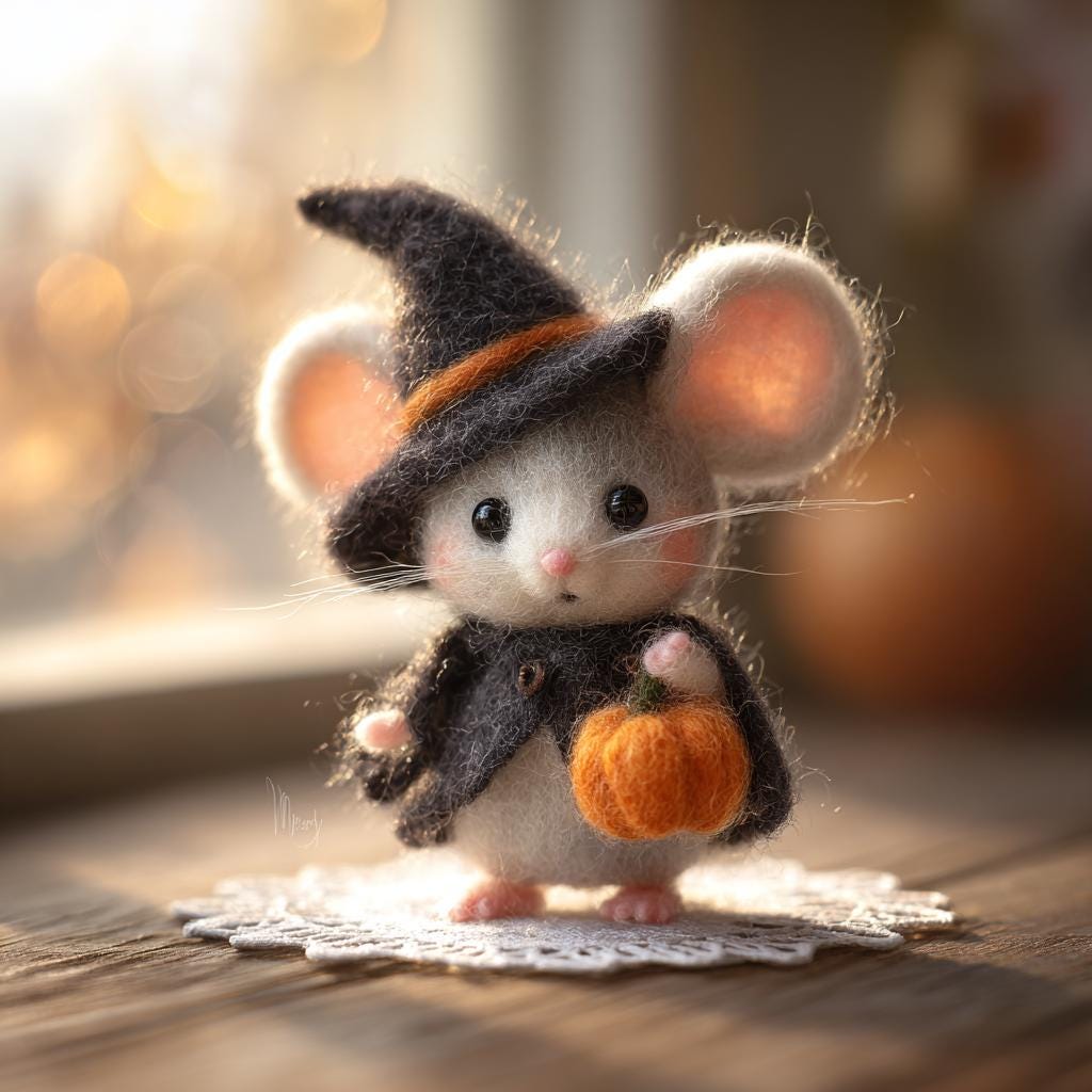 Handmade Needle Felted Mouse with Pumpkin – Cute Wool Felt Figurine, Spooky Winter Decor, Perfect as a Christmas Tree Ornament Gift