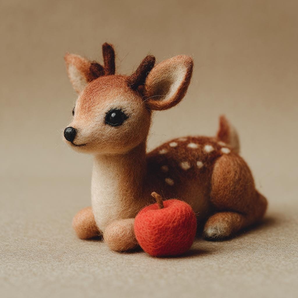 Handmade Felt Reindeer Ornament – Wool Christmas Deer with Santa Hat and Scarf, Cozy Winter Gift and Christmas Tree Ornament Gift