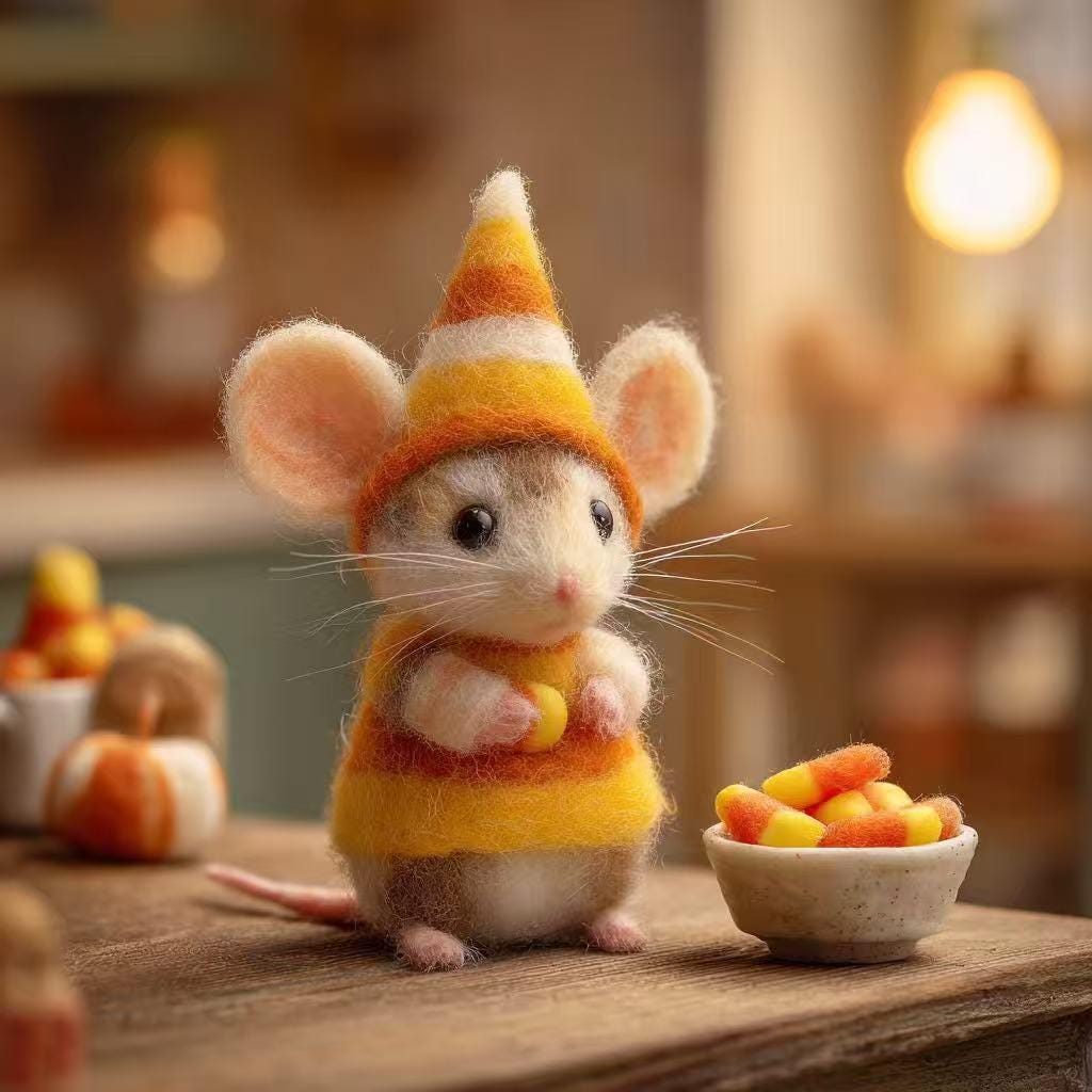 Needle Felt Christmas Mouse Ornament – Handmade Wool Felt Figurine, Cute Holiday Gift, Cozy Winter Home and Tree Decoration