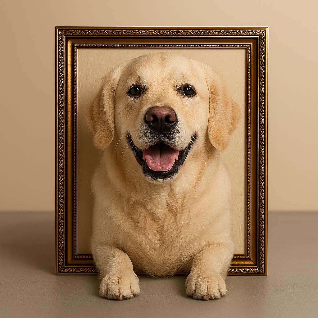 Golden Retriever Wall Art • 3D Pet Portrait in Ornate Frame • Custom Dog Lover Gift • Realistic Golden Retriever Home Decor