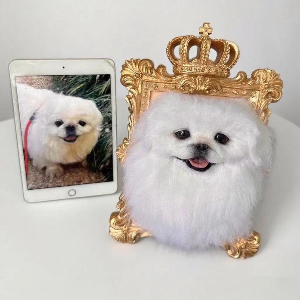 Custom Wool Felt Dog Portrait: 3D Pet Memorial in Vintage Frame