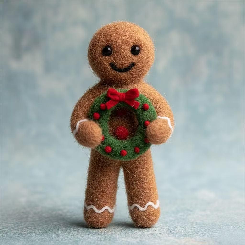 Handmade Needle Felted Gingerbread Family – Cute Wool Felt Christmas Ornaments, Winter Home Decor, Holiday Gift for Friends or Kids