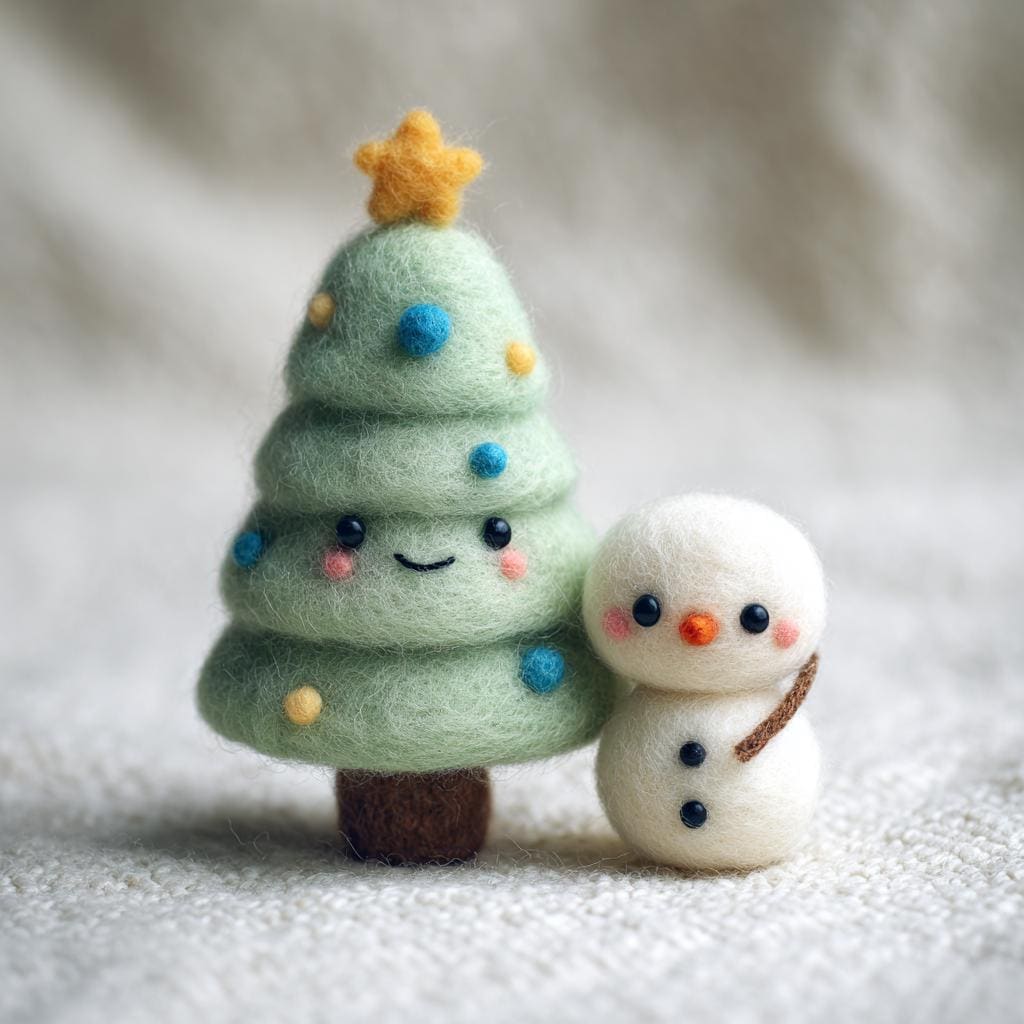 Wool Felt Christmas Tree Ornament – Santa Hat Tree, Star Tree, and Snowman Tree Set, Cozy Handmade Winter Home Decoration