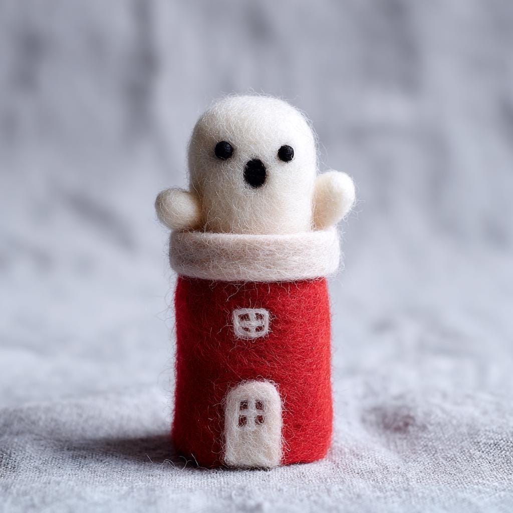 Handmade Wool Felt Skeleton with Star – Cute Needle Felted Ghost & Tree Ornament, Spooky Cute Holiday Gift Idea