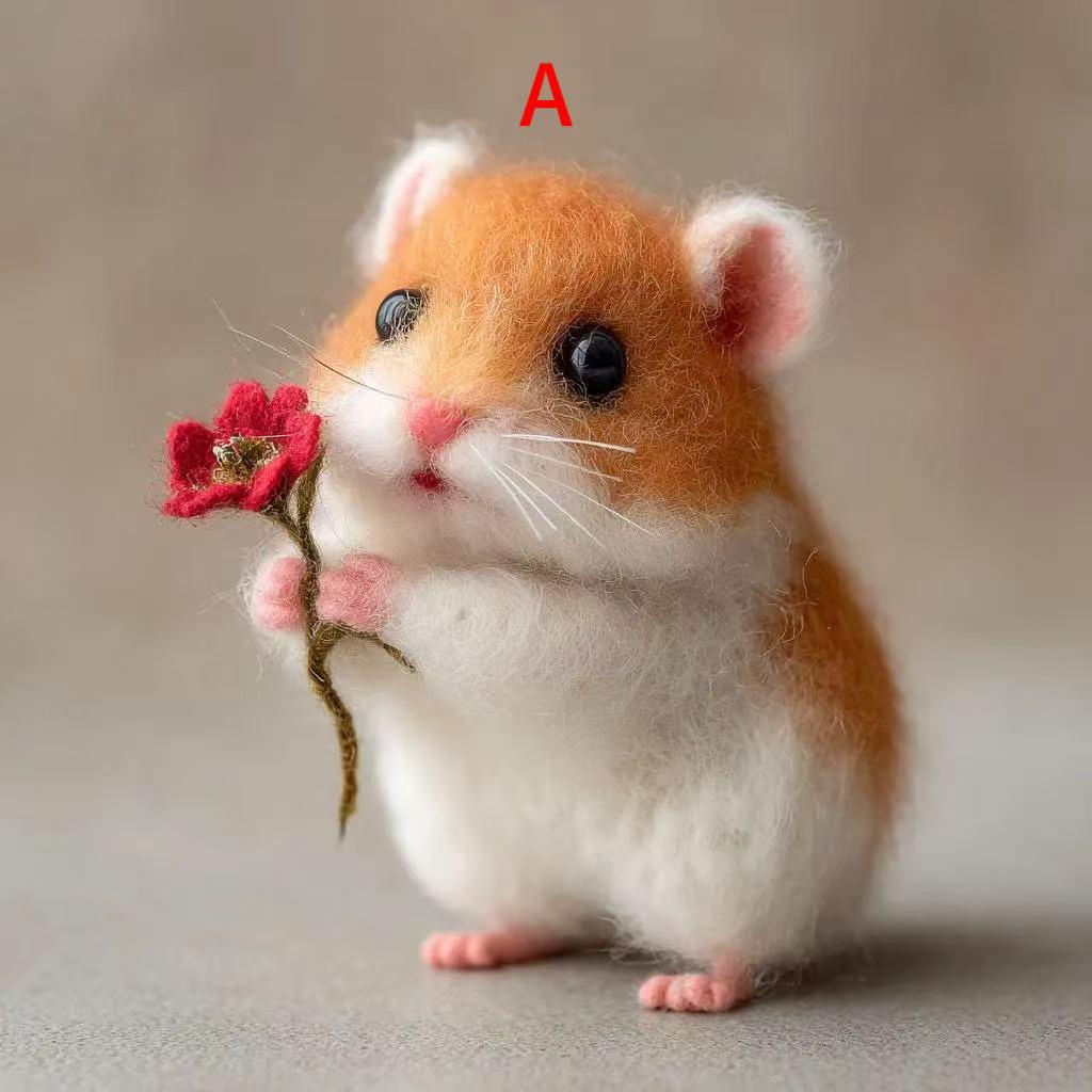 Handmade Felt Hamster Ornament – Wool Felt Hamster Holding Apple or Flower, Cute Christmas Decoration, Cozy Winter Gift for Kids