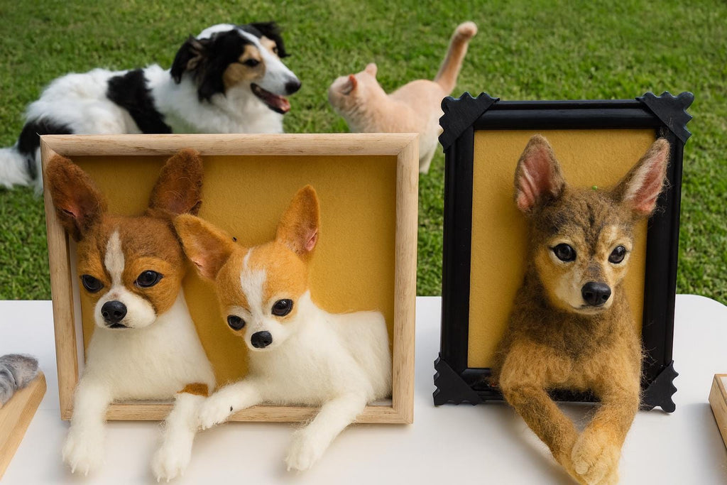 Custom 3D Felt Pet Portrait – Handmade Multi-Pet Frame | Realistic Dog & Cat Keepsake Gift | Your Pets in Art – Lifelike 3D Felt Portrait