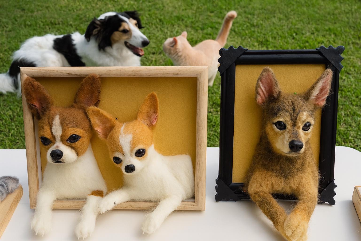 Custom 3D Felt Pet Portrait – Handmade Multi-Pet Frame | Realistic Dog & Cat Keepsake Gift | Your Pets in Art – Lifelike 3D Felt Portrait